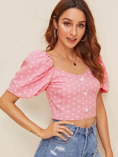 Polka dot pink crop top