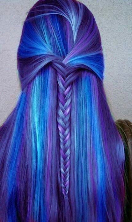 Bright Blue and Purple Hair color