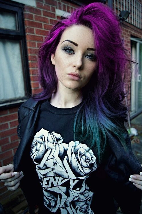 Dark Purple and Green hairstyle