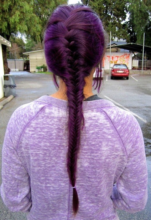 Fishtail Braid Hairstyle for Purple hair