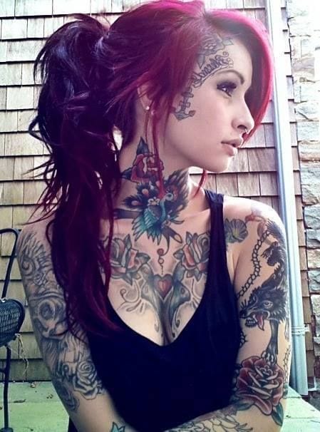 Purple Hairstyle for Girls with Tattoo