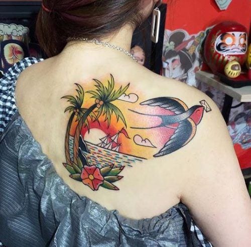 back colorful tattoo