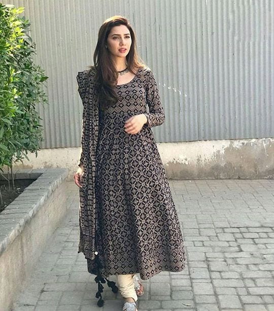 ajrak printed long frock dress