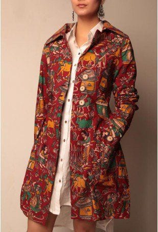 Kalamkari print trench coat