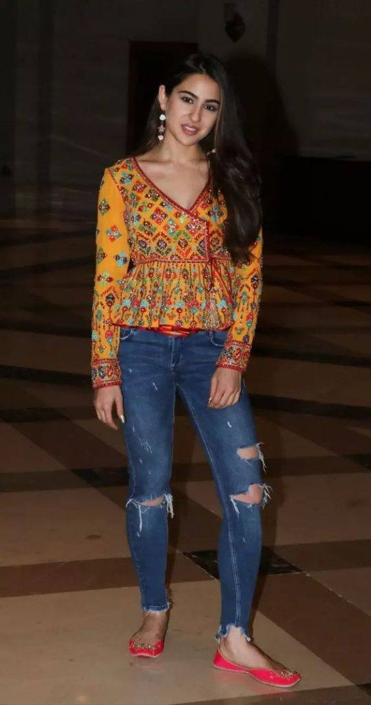 Sara Ali Khan wearing gujrati embroidered top