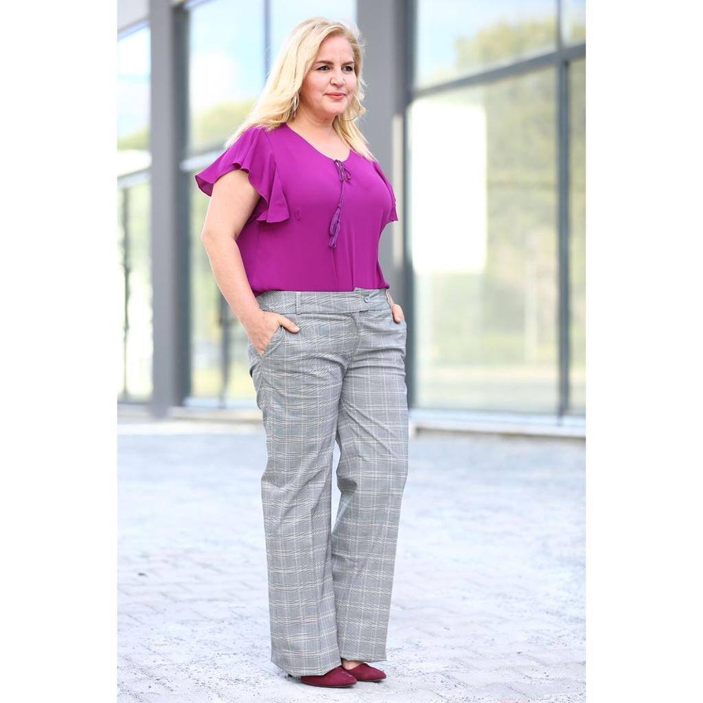 Fandango purple top with Grey Plaid Pants (Plus size women)