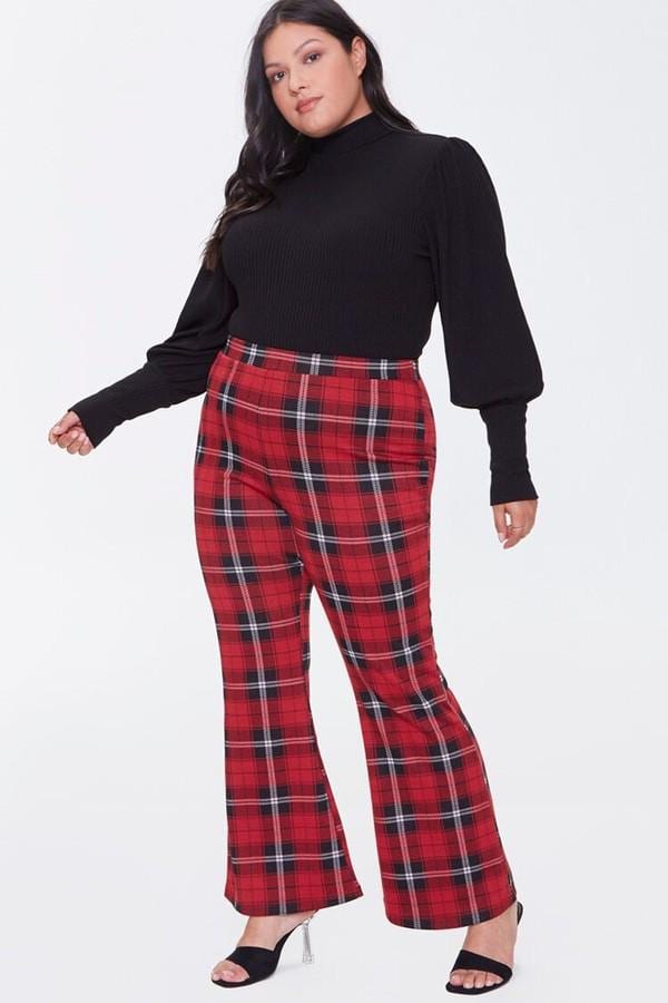  Red Plaid Pants with Batwing sleeves top (Plus Size Women)